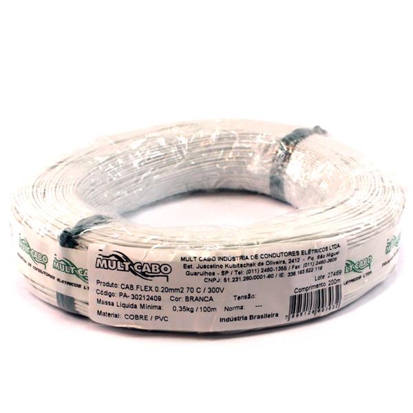 Fio Cabinho Flexível N 24 0,20 mm² Branco Mult Cabo rolo com 200 mts 6176 6176