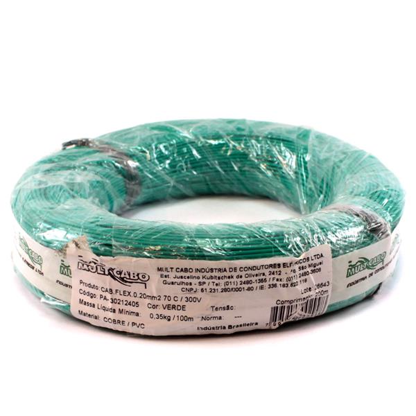 Fio Cabinho Flexível N 24 0,20 mm² Verde Mult Cabo rolo com 200 mts 6177 6177