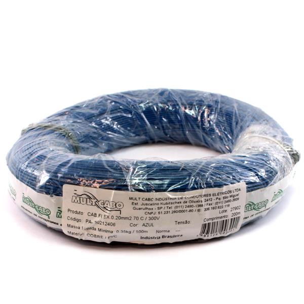 Fio Cabinho Flexível N 24 0,20 mm² Azul Mult Cabo rolo com 200 mts 6178 6178