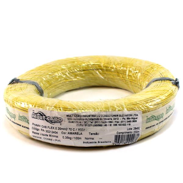 Fio Cabinho Flexível N 24 0,20 mm² Amarelo Mult Cabo rolo com 200 mts 6179 6179