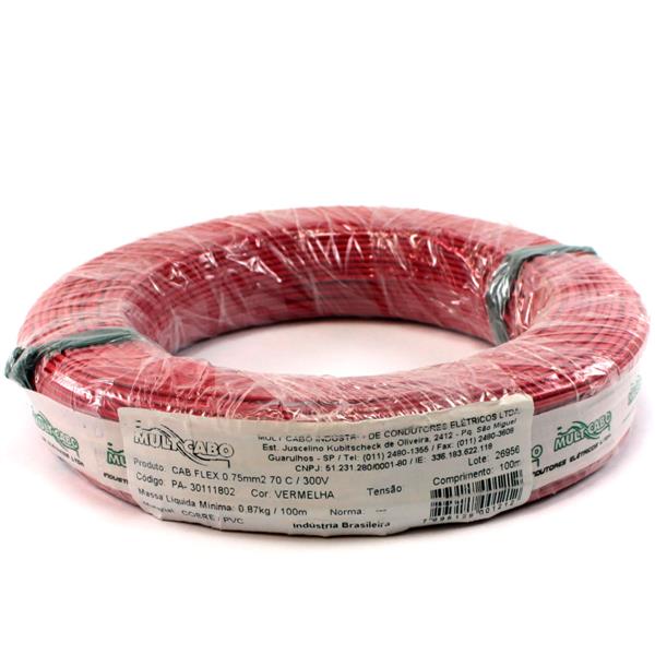 Fio Cabinho Flexível N 18 0,75 mm² Vermelho Mult Cabo rolo com 100 mts 6180 6180