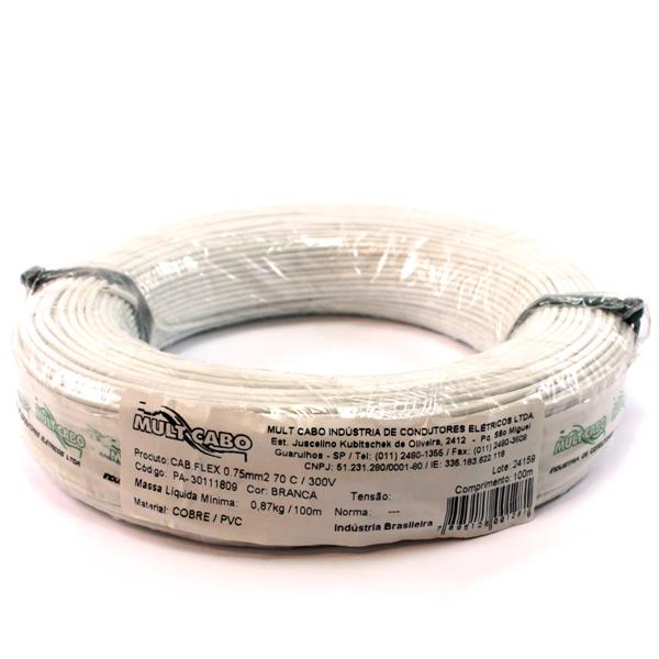 Fio Cabinho Flexível N 18 0,75 mm² Branco Mult Cabo rolo com 100 mts 6181 6181
