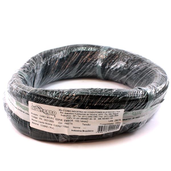 Cabo Espiralado Microfone Preto Mult Cabo 1X0,14 mm² rolo com 100 mts  6271 6271