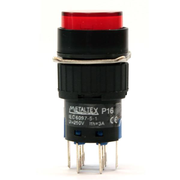 Botão de Comando Redondo com Retenção Iluminado Metaltex P16-IR7-R2 6928 6928