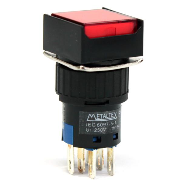 Botão de Comando Quadrado com Retenção Iluminado Metaltex P16-IS7-R2 32610 32610