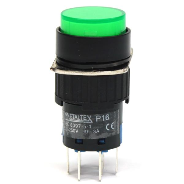 Botão de Comando Redondo Pulsante Iluminado Metaltex P16-BR7-G2 32384 32384