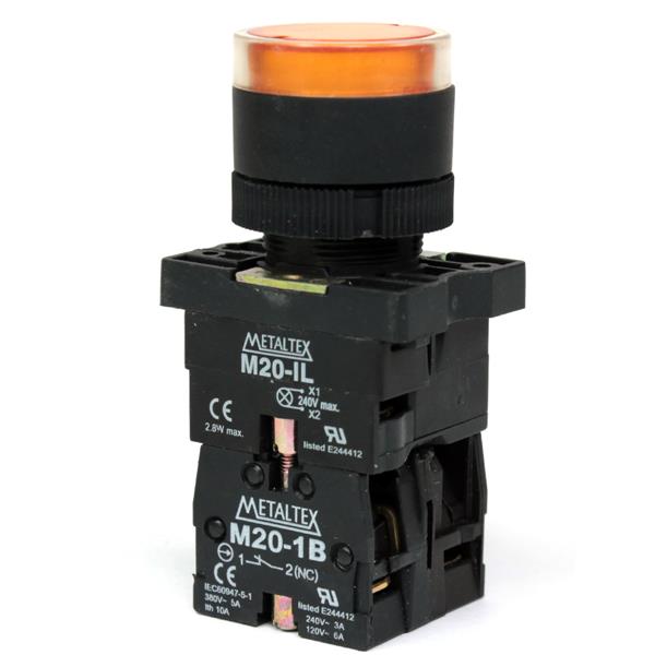 Botão de Comando Pulsante Iluminado Metaltex P20IGR-Y-1C 30388 30388