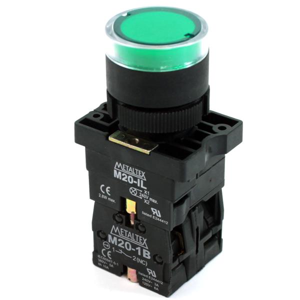 Botão de Comando Pulsante Iluminado Metaltex P20IGR-G-1C 30390 30390