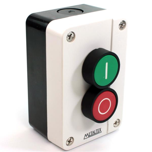 Caixa Plástica Cinza com um Botão Verde NA e um Vermelho NF Metaltex CP2-LD 30528 30528