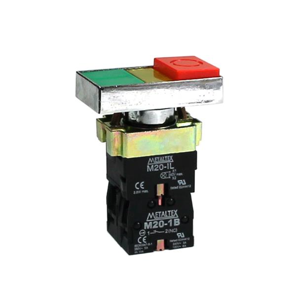 Botão de Comando Duplo Iluminado Metaltex M20IDL-Y-1C 30572 30572