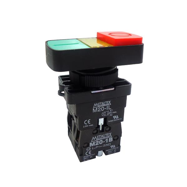Botão de Comando Duplo Iluminado Metaltex P20IDL-Y-1C 30590 30590