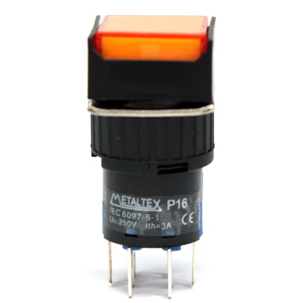 Botão de Comando Quadrado com Retenção Iluminado Metaltex P16-IS7-O2 33205 33205