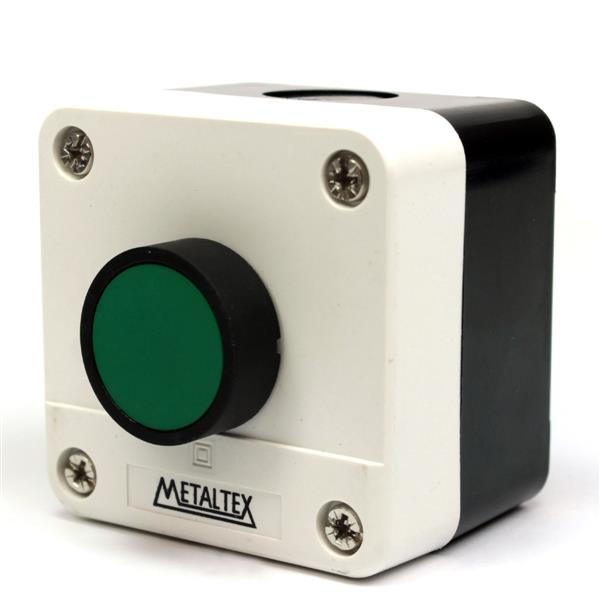Caixa Plástica Cinza com um Botão Verde NA Metaltex CP1-L 32882 32882