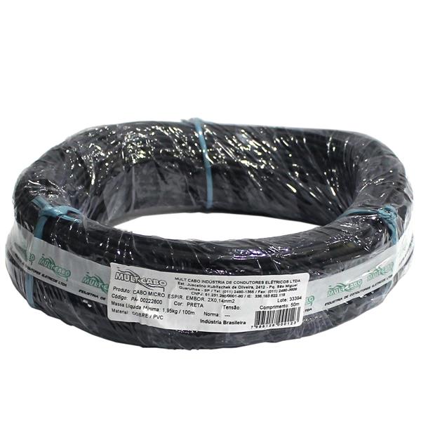Cabo Espiralado Microfone Preto Mult Cabo 2X0,14 mm² rolo com 50 mts 6284 6284