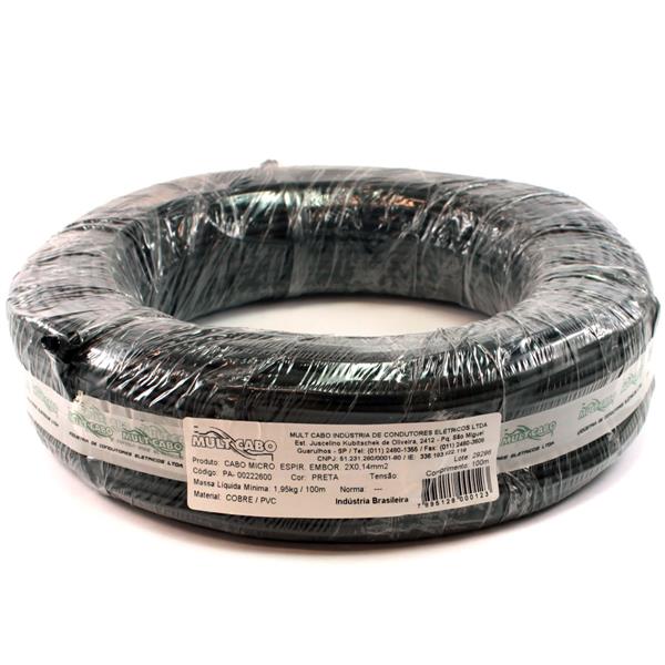Cabo Espiralado Microfone Preto Mult Cabo 2X0,14 mm² rolo com 100 mts  6285 6285