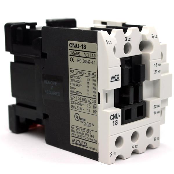 Contator Tripolar 22A 24VCA 50/60HZ Metaltex CNU18-B5-3A1a1b 5791 5791