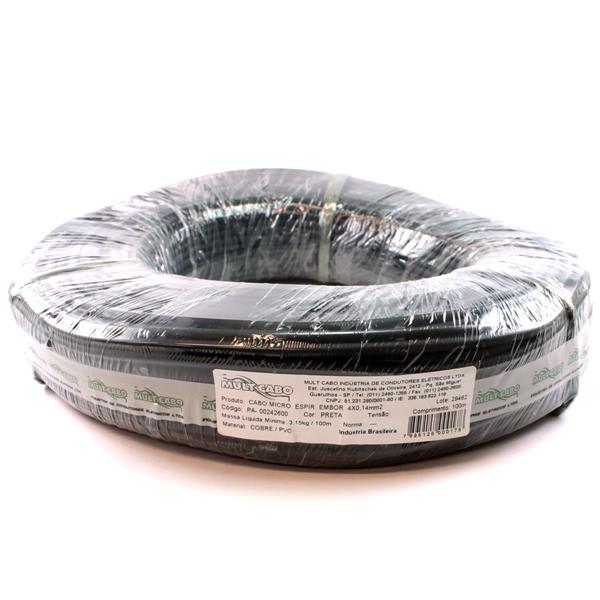 Cabo Espiralado Microfone Preto Mult Cabo 4X0,14 mm² rolo com 100 mts  6264 6264