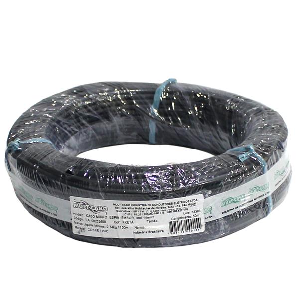 Cabo Espiralado Microfone Preto Mult Cabo 3X0,14mm² rolo com 50 mts 6277 6277