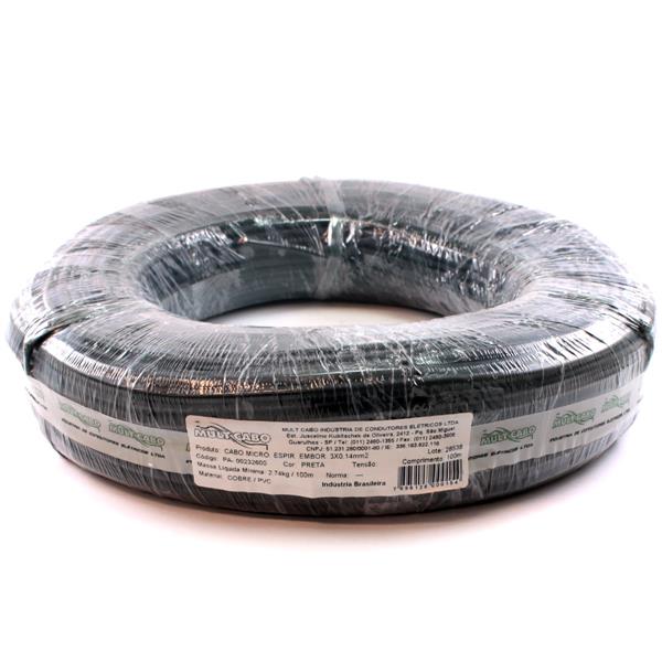 Cabo Espiralado Microfone Preto Mult Cabo 3X0,14 mm² rolo com 100 mts  6278 6278