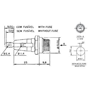 Porta Fusível tipo Rosca Preto PF 05 42325 42325 Desenho Técnico